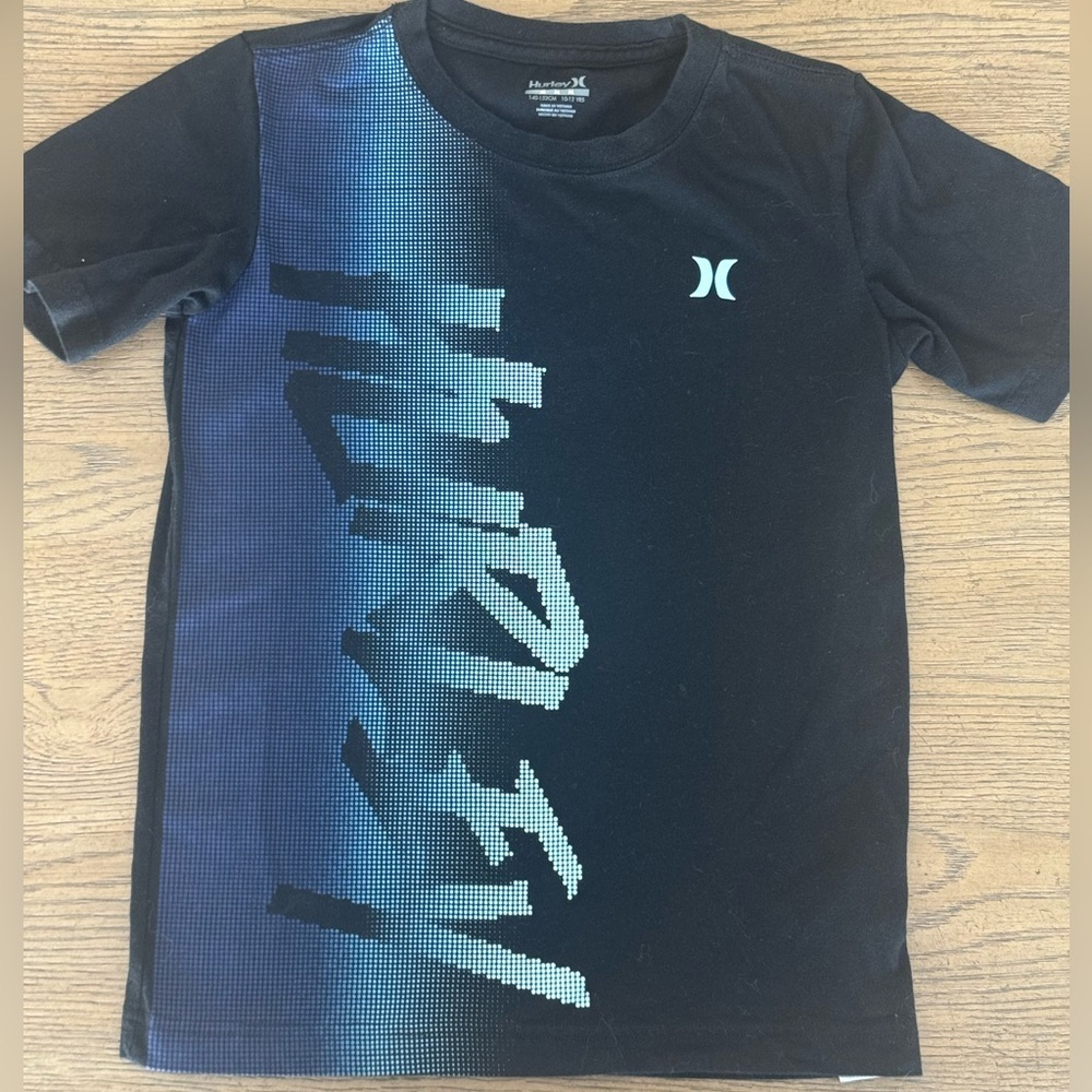 Hurley Youth Graphic T-Shirt Black Blue Abstract Logo Tee Size M 10–12